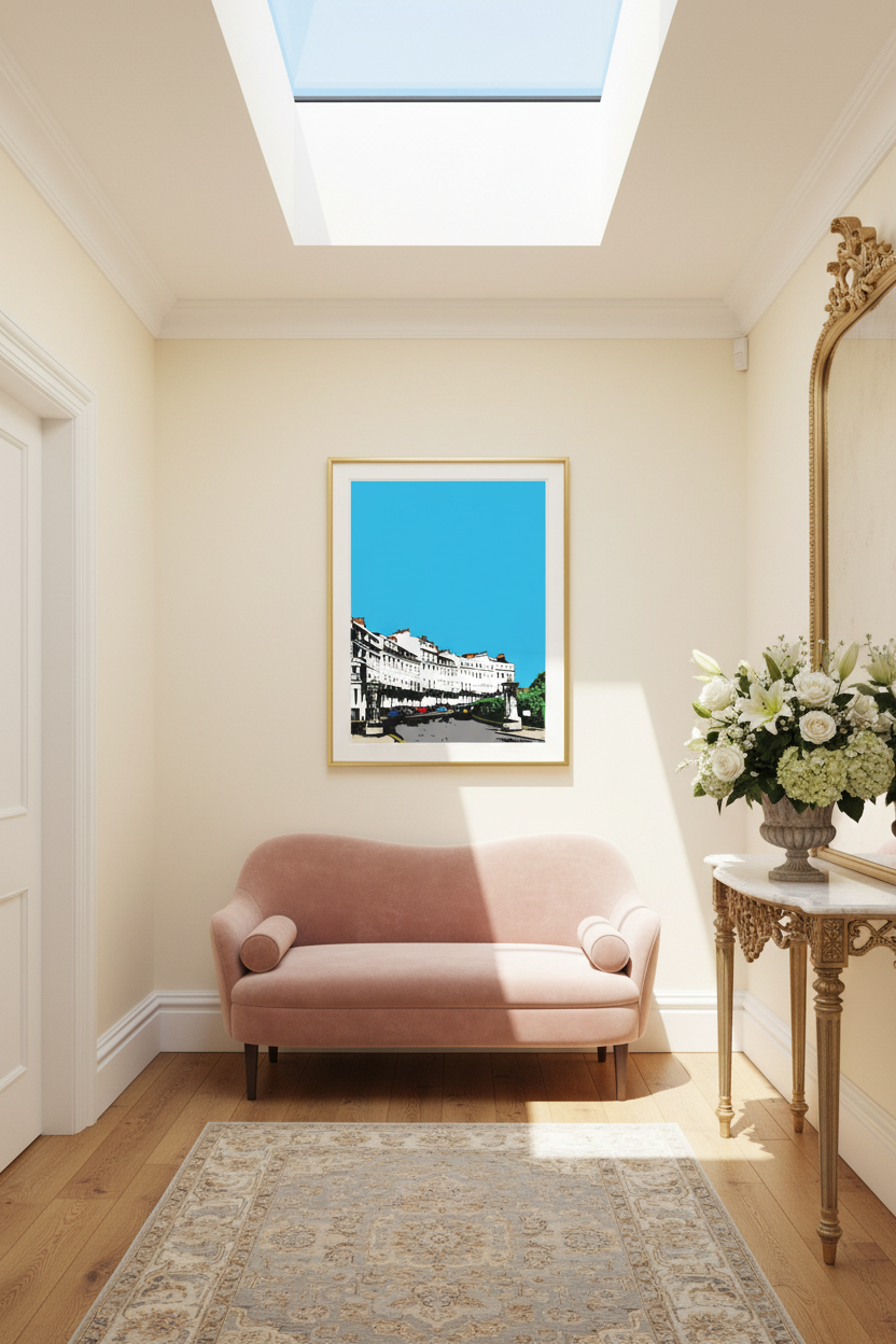 Lewes Crescent print styled in a bright elegant hallway
