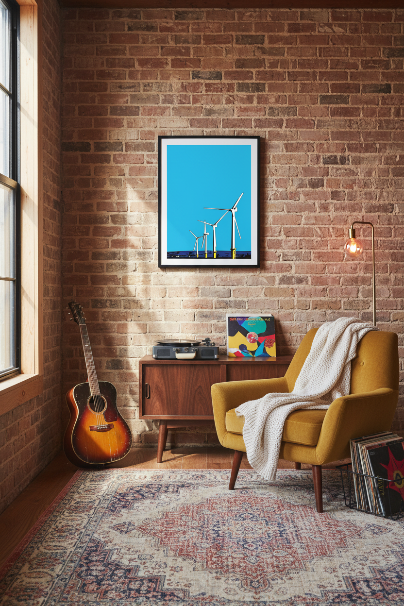 Rampion Windfarm print styled in a stylish music room